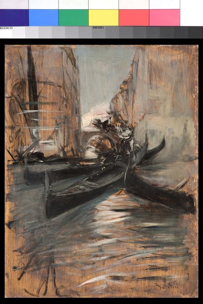 ゴンドラがあるヴェネツィアの運河、1899年から1913年 作： Giovanni Boldini