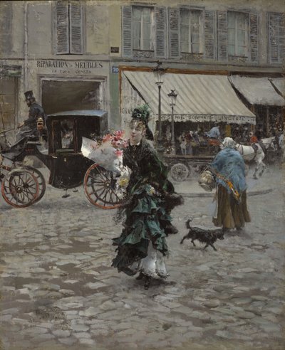 通りを渡る、1873-75 作： Giovanni Boldini
