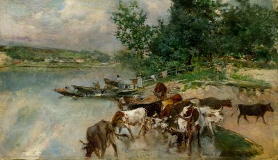 セーヌ川で酒を飲む、1874-75年頃（油彩・板） 作： Giovanni Boldini