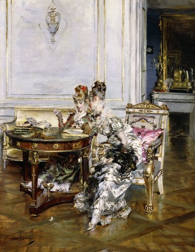 インテリアのエレガントな女性、1875年頃 作： Giovanni Boldini