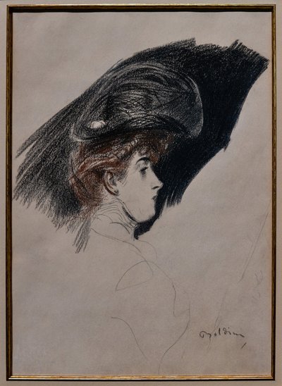エレガントなプロフィール、1880年頃（紙に木炭） 作： Giovanni Boldini