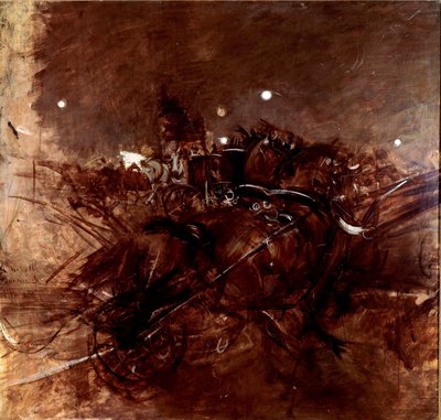 モンマルトルの夜想曲。ジョヴァンニ・ボルディーニ（1842-1931）の絵画（1883年頃）。油彩・キャンバスディム120x135cm。ピストイア、ボルディーニコレクション 作： Giovanni Boldini