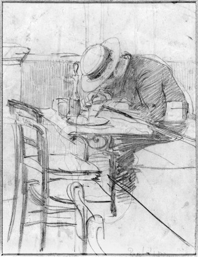 カフェのテーブルでポールセザールエリュー 作： Giovanni Boldini
