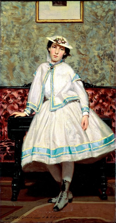白衣を着たアラデ・バンティの肖像。ジョバンニ・ボルディーニ（1842-1931）の絵画 作： Giovanni Boldini