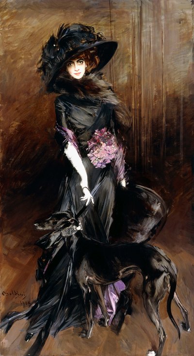 マルケサルイザカザーティの肖像、グレイハウンド、1908年 作： Giovanni Boldini