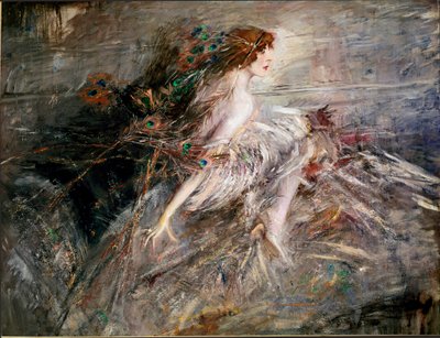 ジョヴァンニボルディーニによる孔雀の羽の絵とマーキスカサティの肖像画 作： Giovanni Boldini