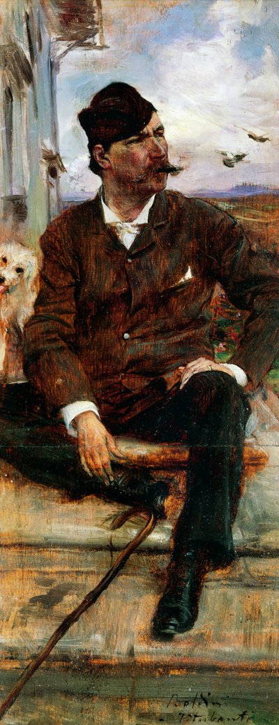 格子柄の帽子をかぶった画家Cristiano Bantiのポートレート 作： Giovanni Boldini