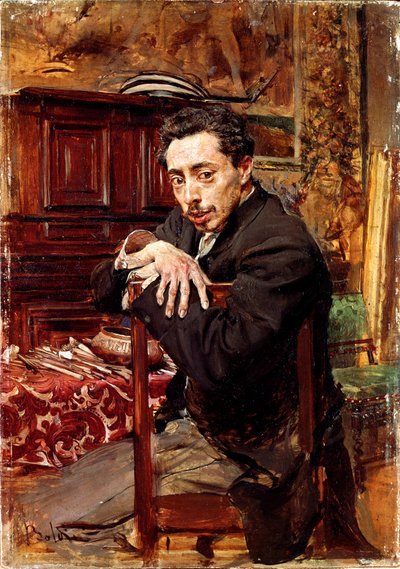 画家ホアキン・アラウホ・ルアノの肖像。ジョヴァンニ・ボルディーニ（1842-1931）による1889年頃の絵画。油彩・キャンバスディム：29x20cm。ピストイア、ボルディーニコレクション 作： Giovanni Boldini