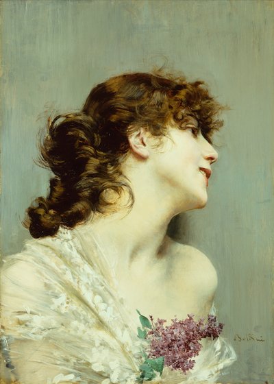 若い女性のプロフィール（パネルに油彩） 作： Giovanni Boldini