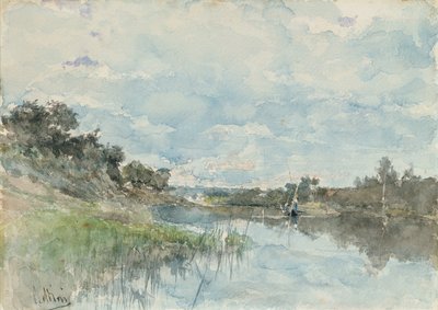 漁船のある川の風景（水彩） 作： Giovanni Boldini