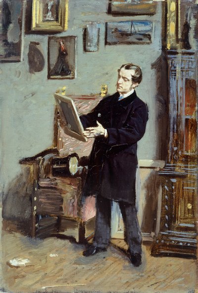 絵を見るジョヴァンニ・ボルディーニの自画像 1865年頃 ジョヴァンニ・ボルディーニ（1842-1931）作 油彩・キャンバス 32x22.5cm 作： Giovanni Boldini