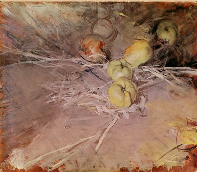 ジョヴァンニ・ボルディーニによるリンゴの静物カルビル絵画 作： Giovanni Boldini