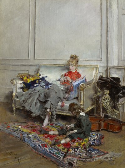 若い女性のかぎ針編み、1875 作： Giovanni Boldini