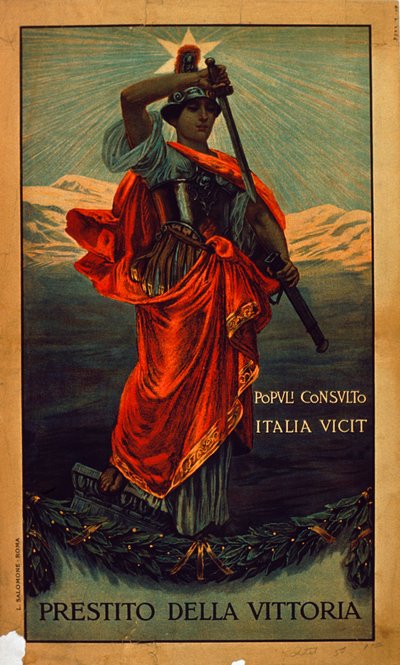 イタリア軍のポスター、第一次世界大戦：「Prestitio della Vittoria」、イタリア軍の国債ポスター 作： Giovanni Capranesi