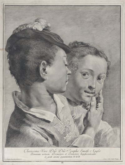 少女の顔に触れている帽子をかぶった少年、1743年。 作： Giovanni Cattini