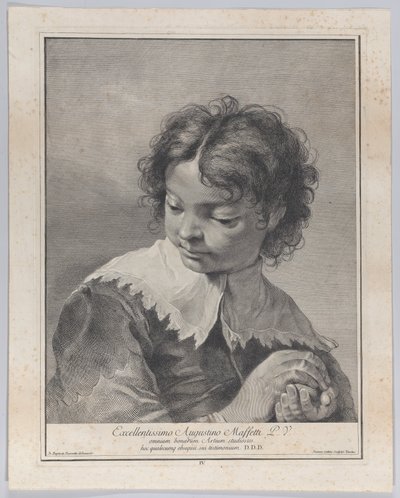 手に果物を持っているレースの首輪の少年、1743年. 作： Giovanni Cattini