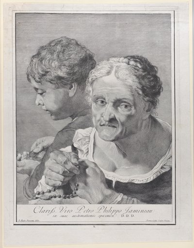 ロザリオを持った老婆とコインを数える少年、1743年。 作： Giovanni Cattini