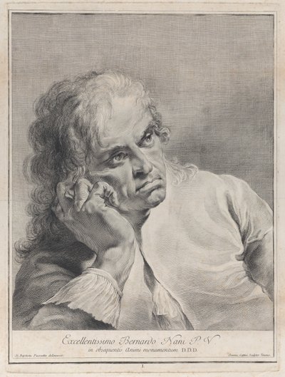 1743年、手の上に頭を乗せて物思いにふける男性。 作： Giovanni Cattini