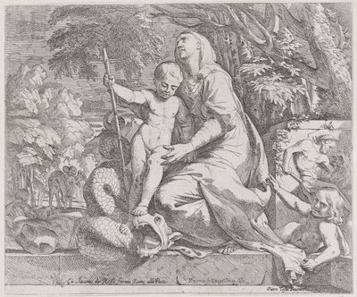 1650 年から 1655 年、エジプトへの逃亡中の残りの寓話。 作： Giovanni Cesare Testa