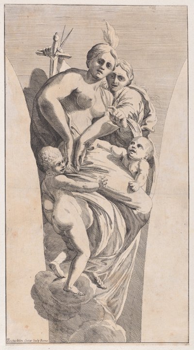 正義と慈善を描いたペンデンティブの習作、1630～50年。 作： Giovanni Cesare Testa