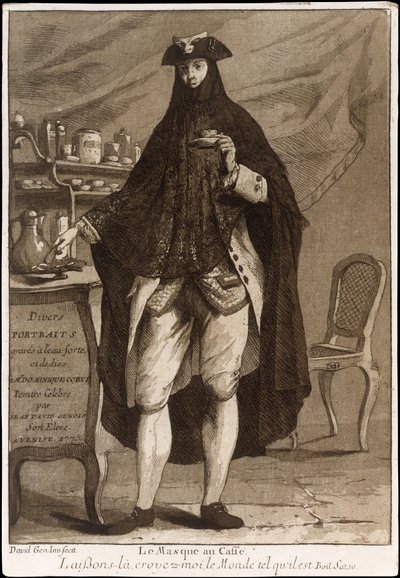 コーヒーを飲むマスクをかぶった男性 Le Masque au Caffé, 1775. 作： Giovanni David