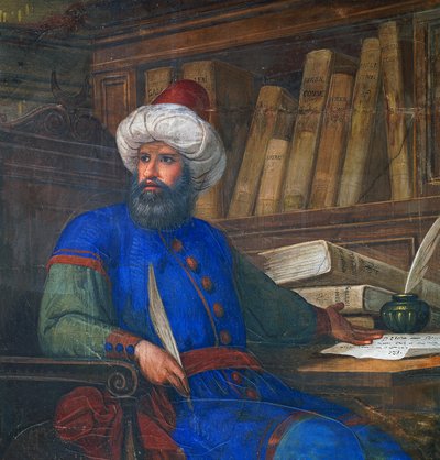 Andrea Alpago (1450-1522) の肖像画、医師および哲学者、Giovanni De Min (1786-1859) 作のフレスコ画、Town Hall、Belluno、Veneto、イタリア 作： Giovanni De Min