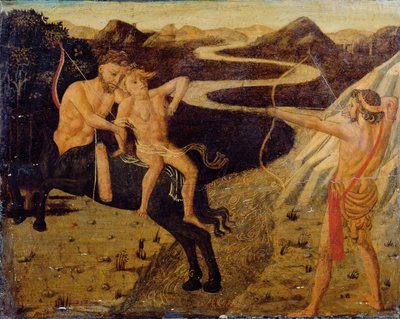 Cassoneパネル：ヘラクレスがNessusからDeianeiraを救う 作： Giovanni Di Ser Giovanni Guidi