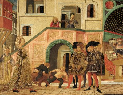 スザンヌの物語」 1450年頃 描かれた胸部の前面パネル ロ・シェッジアことジョヴァンニ・ディ・セル・ジョヴァンニ（1406-1486）作 木にテンペラ 詳細 作： Giovanni Di Ser Giovanni Lo Scheggia Guidi