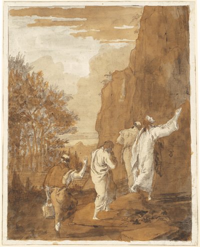 変容のためにペテロ、ヤコブ、ヨハネを高い山に導くキリスト 作： Giovanni Domenico Tiepolo