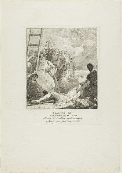 キリストは十字架に釘付けにされる（『十字架の駅』より第11曲 作： Giovanni Domenico Tiepolo