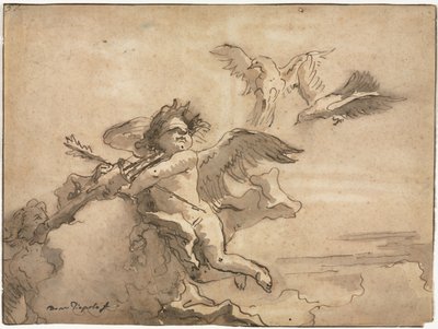 キューピッド目隠しと2つの鳩、1757年以降。 作： Giovanni Domenico Tiepolo