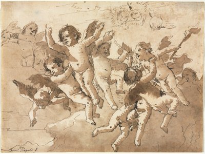 雲の中のアテンダントケルビムがいるキューピッド、1757年以降。 作： Giovanni Domenico Tiepolo