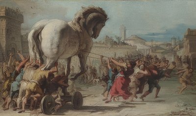 トロイへのトロイの木馬の行列。 1760年頃 作： Giovanni Domenico Tiepolo