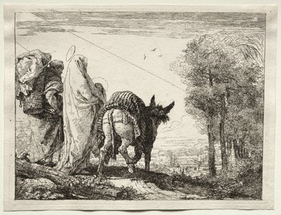 エジプトへの逃避：村に近づく聖家族 作： Giovanni Domenico Tiepolo