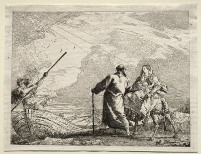 エジプトへの飛行：川岸に到着した聖家族 作： Giovanni Domenico Tiepolo