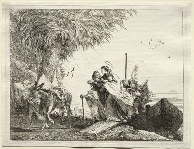 エジプトへの逃避：聖家族、下船。 作： Giovanni Domenico Tiepolo