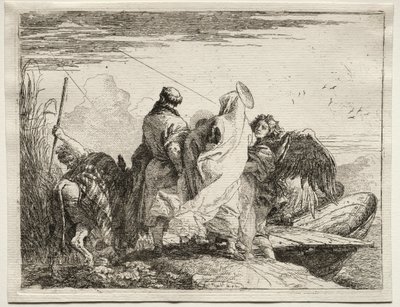 エジプトへの逃避：岸を離れる聖家族 作： Giovanni Domenico Tiepolo