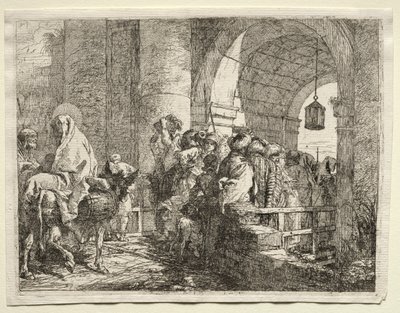 エジプトへの逃避：アーチの下を通過する聖家族。 作： Giovanni Domenico Tiepolo