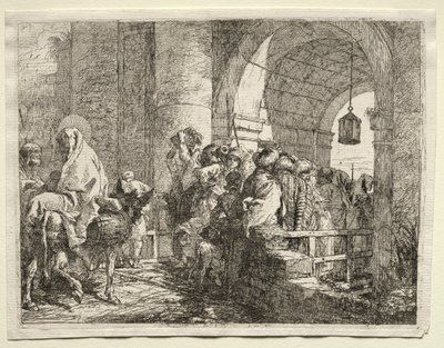 エジプトへの逃避：アーチの下を通過する聖家族 作： Giovanni Domenico Tiepolo