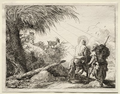 エジプトへの逃避：聖家族と椰子の木 作： Giovanni Domenico Tiepolo