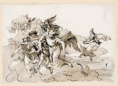 フライング・エンジェルとプッティ 作： Giovanni Domenico Tiepolo