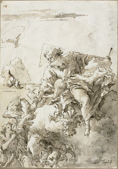 雲の中の天使に支えられた父なる神、私 作： Giovanni Domenico Tiepolo