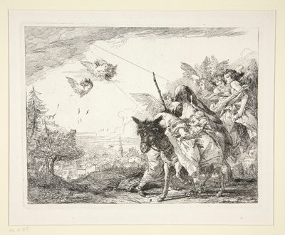 ジョセフは、エジプトへの逃避シリーズの幼児イエスを熟考します 作： Giovanni Domenico Tiepolo