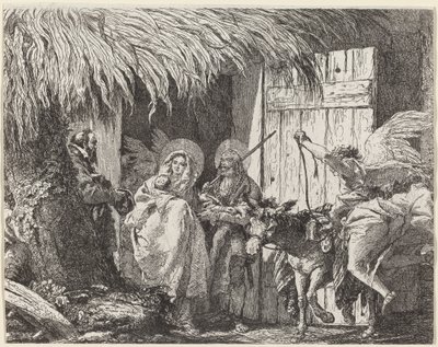 ヨセフとメアリーは出発の準備をします 作： Giovanni Domenico Tiepolo