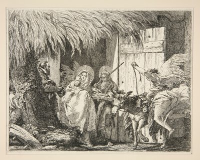 家の前のジョセフとメアリー、シリーズ Idee pittoresche sopra la fuga in Egitto (Flight into Egypt) より 作： Giovanni Domenico Tiepolo
