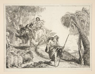 ヨセフと聖母子、シリーズ Idee pittoresche sopra la fuga in Egitto (Flight into Egypt) から 作： Giovanni Domenico Tiepolo