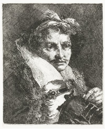 口ひげとヘルメットを持つ男 頭のコレクション（シリーズタイトル） Raccolta di Teste (シリーズタイトル) 作： Giovanni Domenico Tiepolo