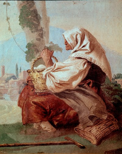 卵の入ったバスケットを持つ農民の老婆（「フォレステリア」（ゲストハウス）より 作： Giovanni Domenico Tiepolo