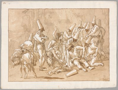 路上で崩れ落ちるパンチネロ 作： Giovanni Domenico Tiepolo