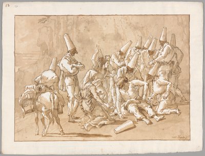 路上で崩れ落ちるパンチネロ 作： Giovanni Domenico Tiepolo